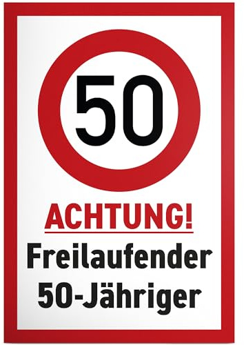 DankeDir! Freilaufender 50 Jähriger - 30 x 20 cm Schild - Geburtstagsdeko Geschenkidee Partydeko Geburtstagskarte - 50 Jahre Freund 50er Männer 50. Geburtstag Geschenk Geburtstagsgeschenk
