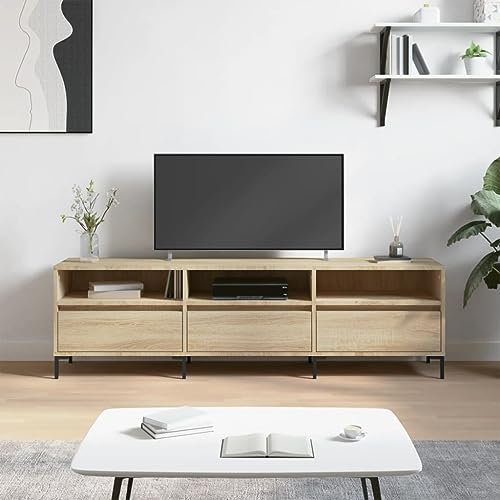 Festnight TV Schrank 150 cm TV lowboard Holz TV Sideboard Wohnzimmer Fernsehtisch Fernsehschrank Mit Schränken -Sonoma Eiche-150x30x44,5 cm