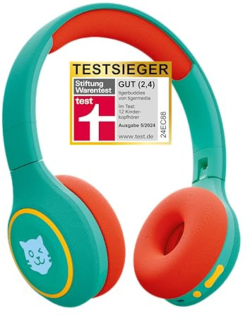 tigermedia tigerbuddies Bluetooth Kopfhörer Kinder | Faltbare Kinder Kopfhörer ab 4 Jahren | Mit Lautstärkebegrenzung 85 dB | Bequemer Sitz & klarer Stereo-Klang | Kinderkopfhörer mit Kabel