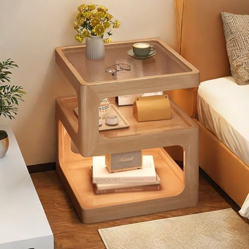 Mesita de noche de nogal, mesa auxiliar fácil de limpiar, resistente a los arañazos, no requiere montaje, para dormitorio, sala de estar, oficina, baño, 30 x 30 x 54 cm
