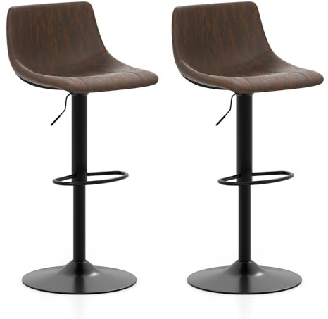 COSTWAY Set di 2 Sgabelli da Bar Moderno, Regolabile e Girevole a 360°, Sgabelli da Cucina con Schienale e Poggiapiedi, Sgabello Struttura in Metallo Stile Vintage da Casa, Marrone Rustico