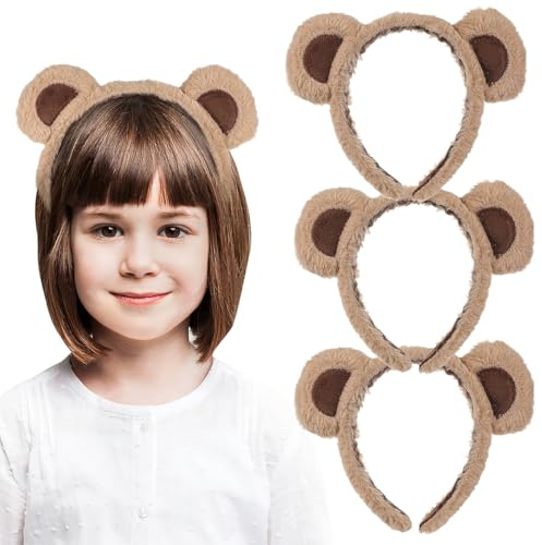 Veemoon 3 Stück Halloween Chipmunks Ohren Bärenohren Stirnband für Erwachsene Kinder Dekoration (Braun)
