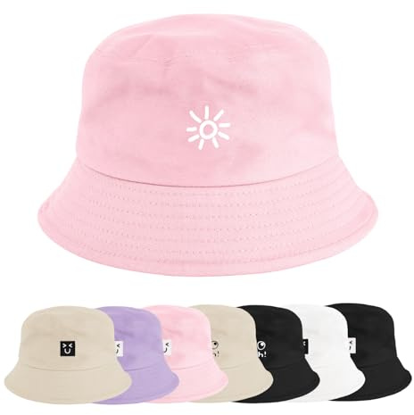 Xnova Fischerhut Bucket Hat Damen Herren Bunt, Druck Mütze Strand-Sonnenhut Anglerhut Sonnenschutz Baumwoll Sommerhut Fischerhüte Freizeithut Unisex Outdoor Hüte (Sonne-Rosa, 56-58cm)