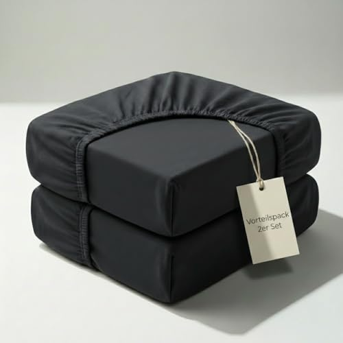 Hausfelder Spannbettlaken 2er Set, 180-200x200, Topper, Schwarz | 100% Baumwolle, bis 15 cm Steghöhe, Topperbezug 180x200 bis 200x200, Schwarz
