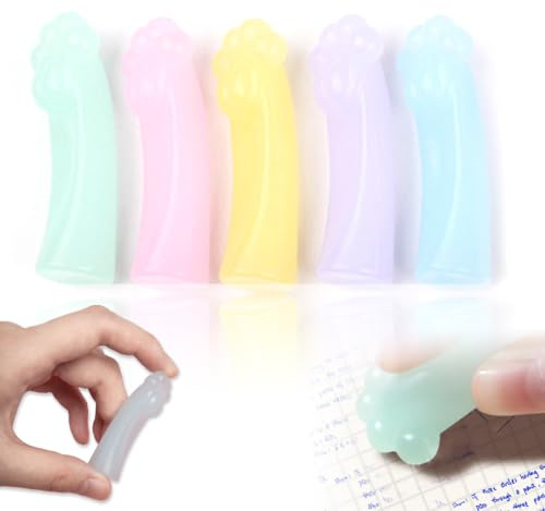CEJAS 5 Stück Radiergummi, Radierbarer Gelschreiber Stift Radiergummi, Silikonradierer zum Löschen von Thermotinte, Nette Katze Pfote Design, Zufällige Farbe