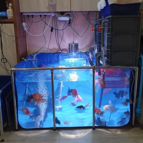 PVC Canvas Aquarium Large Fish Pets Pool Pond Steel Frame Clear Viewing Window Easily Assembled - Ideal for Aquatic Environments