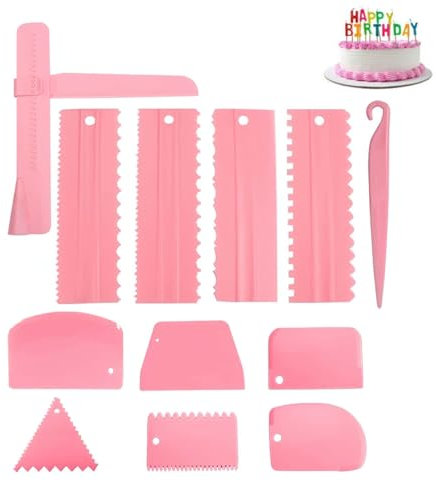 QHFlashbuy 12 Piezas Raspador de Pastel,Raspadores De Pizza,Raspadores De Crema,Herramienta de Suavizado de Fondant,Rasqueta para Masa en Varios Tamaños y Reposteria Utensilios.