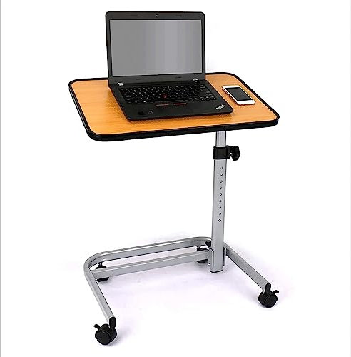 FHSLKXIM Höhenverstellbarer Überbetttisch, Rollbarer Laptoptisch Mit Rädern, Stahl, E-Stehpult, Moderner Nachttisch Aus Mitteldichter Faserplatte, Holz