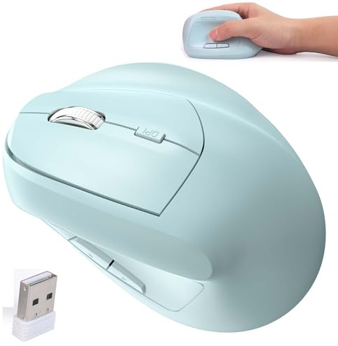 Wireless Mouse Bluetooth Ergonomic Vertical Rechargeable Silent Portable Cordless Dual Mode High Precision Optical Mice with 7 Buttons USB Receiver for Laptop/Tablet/MacBook,Reduce Wrist Pain（Green）
