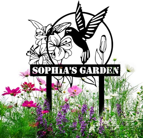 Personalisiertes Metallschild für den Garten, individuelles Gartenschild mit Pfahl, Dekoration den Außenbereich, personalisierte Namensschilder für den Garten, Vogel Dekoration Geschenke