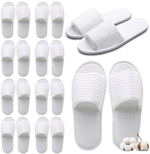 Lot de 10 paires de chaussons d'hôtel, bout ouvert gaufré, jetables de luxe à bout ouvert, chaussures plates blanches lavables et pliables pour spa, fête et voyage