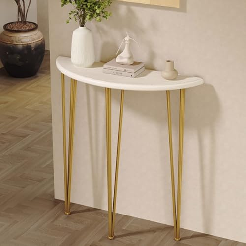YVYKFZD Tavolo Consolle a mezzaluna, Consolle Ingresso in legno con gambe in metallo, Tavolo Console Tavolos da Ingresso stretti, eleganti Tavolos da Divano, per foyer(Gold,80x25x90cm)