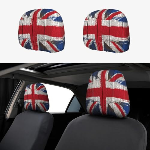 2pcs Car Seat Headrest Cover Union Jack Flag Breathable Universal Stretch Elastic Car Head Rest Cover Protector 26 X 28 Cm/10.2 X 11 Inches