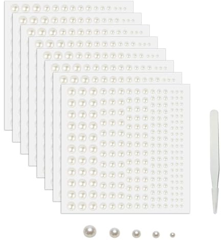 SHUBEIEUMI 1800 Stück Perlen Sticker, Selbstklebende Halbperlen | 2/3/4/5/6mm Selbstklebende Perlen Aufkleber mit Pick-up-Pinzette für Maniküre, Make up, DIY Handwerk