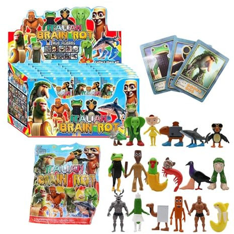Set di 24 Italian Brainrot Carte & Brainrot Figurine Album, Italian Brainrot Toys, Animali Brainroot Tung Tung Tung Sahur Figure Tralalelo Tralala Action Figure, Comprende 24 Figurine, 72 carte (B)