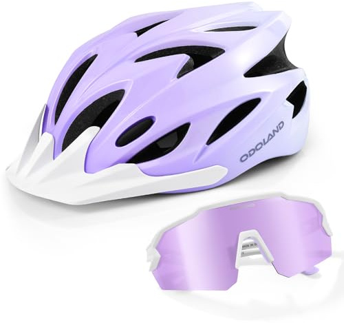 Odoland Vuxen cykelhjälmar set, cykelhjälmar, gradient lila vit, solglasögon, lila