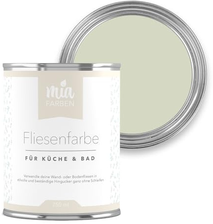miafarben Fliesenfarbe ohne Schleifen matt 750ml (Mildes Lichtgrün) | Fliesenlack für Wand und Boden in Bad und Küche, hochdeckend, wischfest, strapazierfähig, wasserbasiert