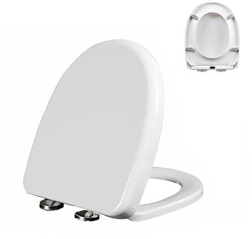 Slow Close Toilet Seat, D/U-Shaped, Polypropylene (PP), White, 02E, 42x34cm, Quiet and Soft Close Toilet Lid and Seat, Quick Release, Adjustable Hinge, Easy to Install and Clean
