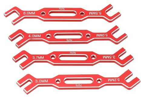Yosoo Health Gear RC Ball Tie Rod Adjustment Wrench Set, 4PCS Aluminium Alloy Turnbuckle Nut Tool, 3.0-6.0mm Sizes, for RC Car, Crawler, Drone, and Boat Repair. (Red)