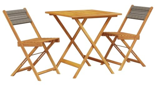 XHNIFBN 3-TLG. Bistro-Set aus massivem Akazienholz und Polypropylen in Grau, klappbarer Gartentisch 70x70x75 cm mit 2 Klappstühlen für Balkon, Terrasse und Garten, Sitzgruppe