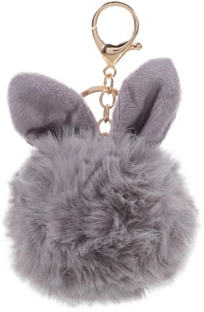 TOYMYTOY Niedlicher Pom Pom Pelz Ball Schlüsselanhänger Kaninchenohren Schlüsselanhänger Tasche Charm Dekoration (grau)