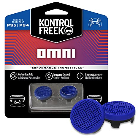 KontrolFreek Omni para PlayStation 4 (PS4) y PlayStation 5 (PS5) | Performance Thumbsticks | 2 Alturas bajas, cóncavo | Azul.