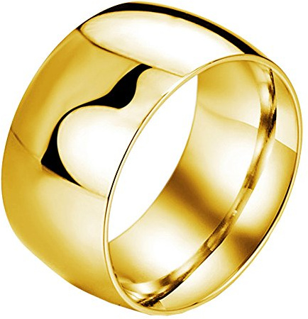 PAURO Herren Edelstahl Gold Einfach Hochglanz Glatt Weite Versprechen Verlobung Hochzeitsband Ring Größe 60 (19.1)