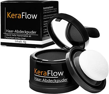 KeraFlow Ansatzpuder, Haar-Concealer Haarverdichtung, Haarpulver gegen grauen Haaransatz und lichte Haare - 4g (Schwarz)