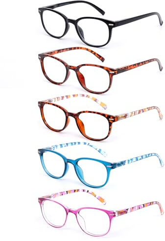 EFE Lunettes de Lecture pour Hommes Femmes Charnières à Ressort Mode Anti-Lumière Bleue Lunett D'ordinateur Anti-Fatigue Valeur Set de 5 De Couleurs melangees