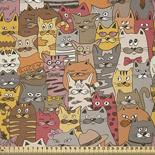 ABAKUHAUS Katze Stoff als Meterware, Psychedelische Comic-Maskottchen, Microfaser Stoff für Dekoratives Basteln, 1M (230x100cm), Mehrfarbig
