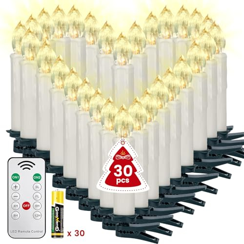 Soontrans 30er-Set LED Kabellose Christbaumkerzen mit Batterien, Weihnachtsbaumkerzen Kabelllos Weihnachtskerzen mit Fernbedienung, Timer, Warmweiß Licht, Dimmbar, Einstellbare Leuchtmodi