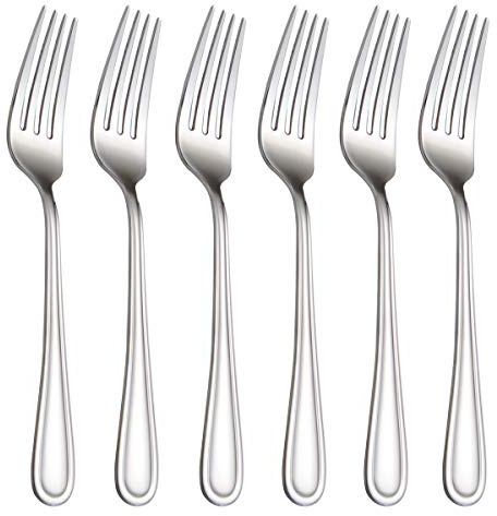 Salad Forks Set of 6, Flatware Fork 7-Inch, Stainless Steel Table Forks Mirror Polishing (Silver, 6pcs-Round Handle)