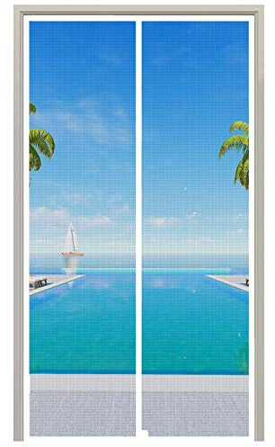 Homearda Magnetic Screen Door Fiberglass White-New Upgraded -Durable Mesh Curtain with Weights in Bottom-Full Frame Magic Seal-Hands Free-Pet and Kid Friendly-Screen Size is 36''x83'' -White