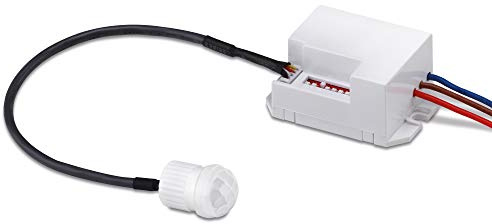 conecto Infrarot Bewegungsmelder Einbau innen Unterputz mini klein Fast unsichtbar LED 360° Lichtsteuerung IP20 Dämmerungssensor (1 Stück), weiß