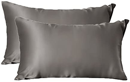 THXSILK Seide Kissenbezüge 2 Stück 40x60cm, Luxus und Weich 25 Momme Maulbeerseide Kissen Überzug 2er Set mit Reißverschluss für Haare, Holzkohle