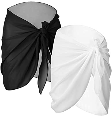 Bessy shop Paréo de Plage,2 Pièces Wrap De Plage De Femmes Couvertures De Maillot Jupe de Plage Sexy en Mousseline de Beach Sarong Écharpe Couverture Maillot Paréo de Plage Femme Noir +Blanc