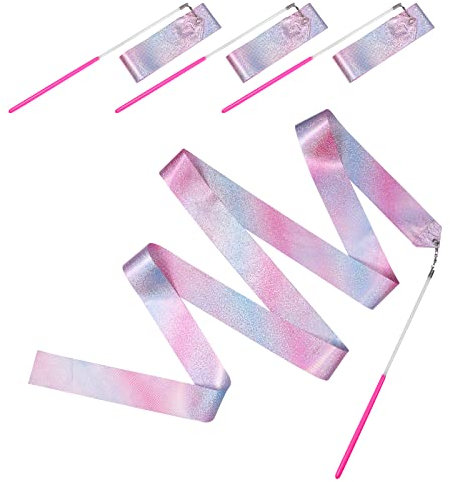 AIEX 4 Stück Tanzbänder, Funkelndes Rosa Gymnastikband Tanzband Rhythmische Tanzbänder, Tanzband Tanzausrüstung für Gymnastik Geburtstagsfeier Spielen