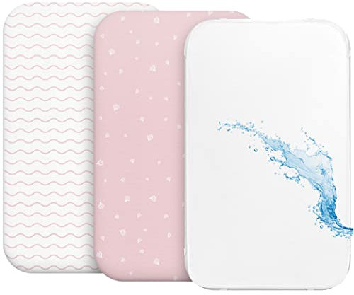 2 Sabanas Minicuna + 1 cubrecolchon para minicunas para Bebes Impermeable elástico - Lote de 3 Ropa de Cuna - Talla 55x90cm - Compatible con cunas, colchon - Niño y Niña - Rosa