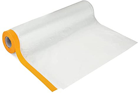 2m*20mPolyethylene Dust Sheet,Self-Adhesive Plastic Dust Sheets Roll, Transparent Pre-Taped Masking Film for Painting, Decorating, Furniture Covering (2m*20m)
