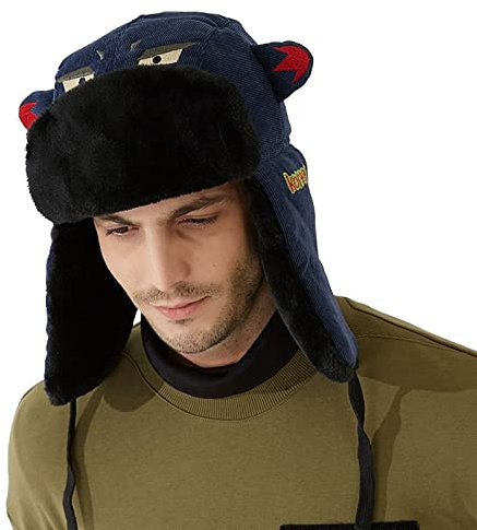 Unisex Pilotenmütze, Russen Mütze mit Ohrenklappen, Winddicht Wintermütze Trappermütze fur Ice Skating Skiing, and Other Outdoor Activities,Men blue