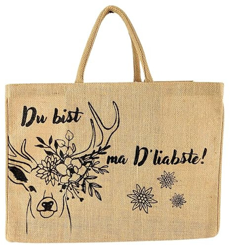 Domelo Einkaufskörbe. Bedruckte Einkaufstasche. Jute Tasche groß. Korbtasche, wasserabweisenden Strandtasche. Jutetaschen Shopper als Shopping bag. Tragetasche (Trachten)