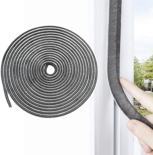 33 Ft Brush Weather Stripping Door Window Seal Strip, Self Adhesive Seal Strip Neat Pile Weatherstrip Draft Stoppers Soundproofing, Windproof, Dustproof, 11/32 x 3/16 inch Brush, Grey