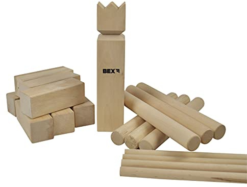 BEX Kubb Garden Games - 22 Pieces with Carry Bag | Throwing Games for Families, Kids & Adults | Outdoor, Summer Parties, Beach or Camping Games | Traditional Regulation Size Viking Chess | Beech Wood