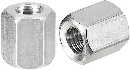sourcing map 6 Stück Langen Sechskantmuttern M8 x 1.25 Abstand 15mm Länge Kupplung Muttern 304 Edelstahl Metrisch Sechskant Stab Kupplung Muttern