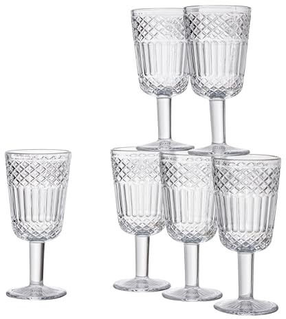 Baroni Home Set 6 pz Calici in Vetro Decorati con Rifiniture in Rilievo da 25 CL, Lavabili in Lavastoviglie, 8x8x18, Trasparente