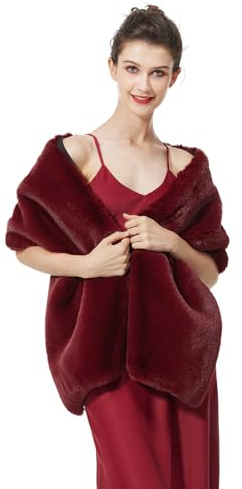 BEAUTELICATE coprispalle Stola Donna Pelliccia Sintetica Sciarpa Scialle Pelliccia Elegante per Sposa Damigella Matrimonio Invernale Cerimonia (Aggiornato - Vino rosso,Taglia unica)