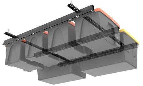 TORACK Garage Ceiling Bin Storage Rack, Overhead Tote Storage Rail System Heavy Duty Adjustable Tote Slide Rails Garage Bins Storage System(Black, Bins are not included)