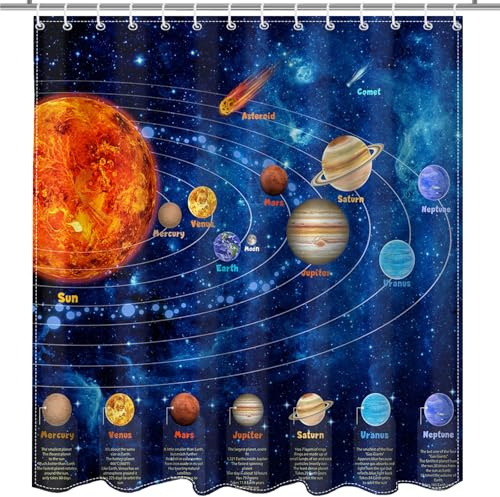 Mocsicka Galactic Outer Space Shower Curtain Boys Nebula Universe Planet Bath Curtain Science Theme Waterproof Bathroom Accessories Decor with 12 Hooks
