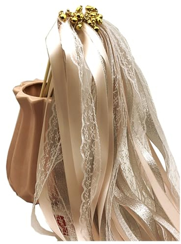Wedding Wands Hochzeit Zauberstäbe mit Glöckchen & Spitzeband, 10 Stück | Hochzeit Luftschlangen Deko, Feenstab mit Glocke und Spitze Bändern, Für Hochzeit, Geburtstag, Party, Feiertagsfeiern