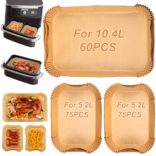 BYKITCHEN Backpapier für Ninja AF500EU 10,4L, Heißluftfritteuse | 210 Stück,Für Ninja Flex Drawer und AF500EUCP, auch für Cecotec Dual 9000 9L genannt, Airfryer Zubehör